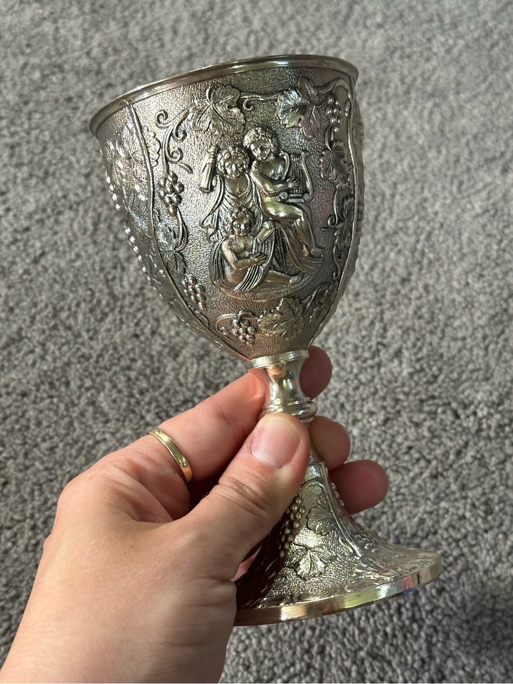 Antique Gothic Vampire Wine Goblet CORBELL & CO 5" Medieval Style Cherub Wedding